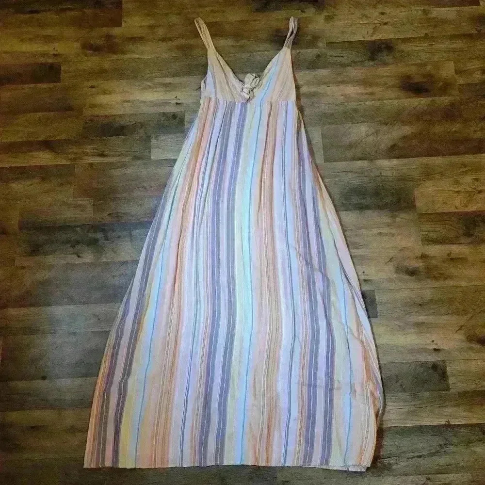 Cozy Casual Pastel Striped Maxi Dress Size Large